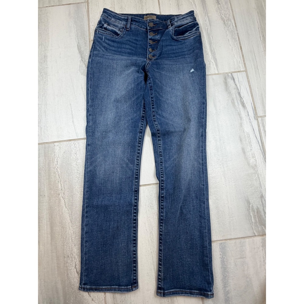 KUT from the Kloth Stevie High Rise Straight Leg Jeans Blue Button Fly Size 10